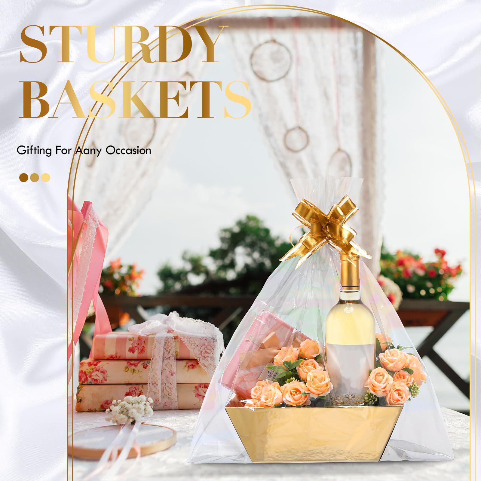 44 cestini vuoti per regali, il kit include 12 cesti regalo vuoti, 12 sacchetti di plastica per cesti regalo e 20 fiocchi da tirare per matrimoni, compleanni, Ringraziamento, Natale, feste, confezioni