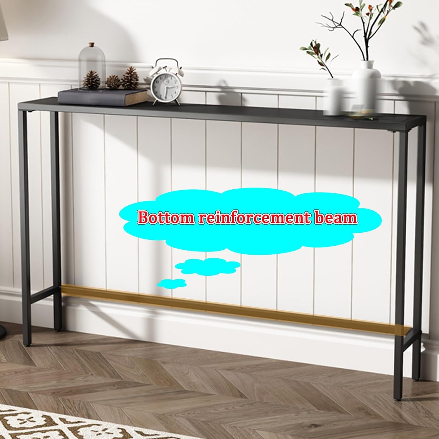 Sofa Table, Space-Saving Entryway Table, Made of Metal, Console fo Table Industrial Style, Sturdy and Stable, for Hallway/Entryway/Living Room(Black,47.2x5.9/120x15cm)