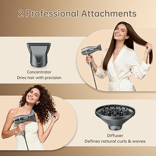Miniatura 3 de CONFU Secador de pelo profesional  1875 vatios potente secador de pelo rápido para mujeres y hombres  Secador de pelo iónico de salón con difusor