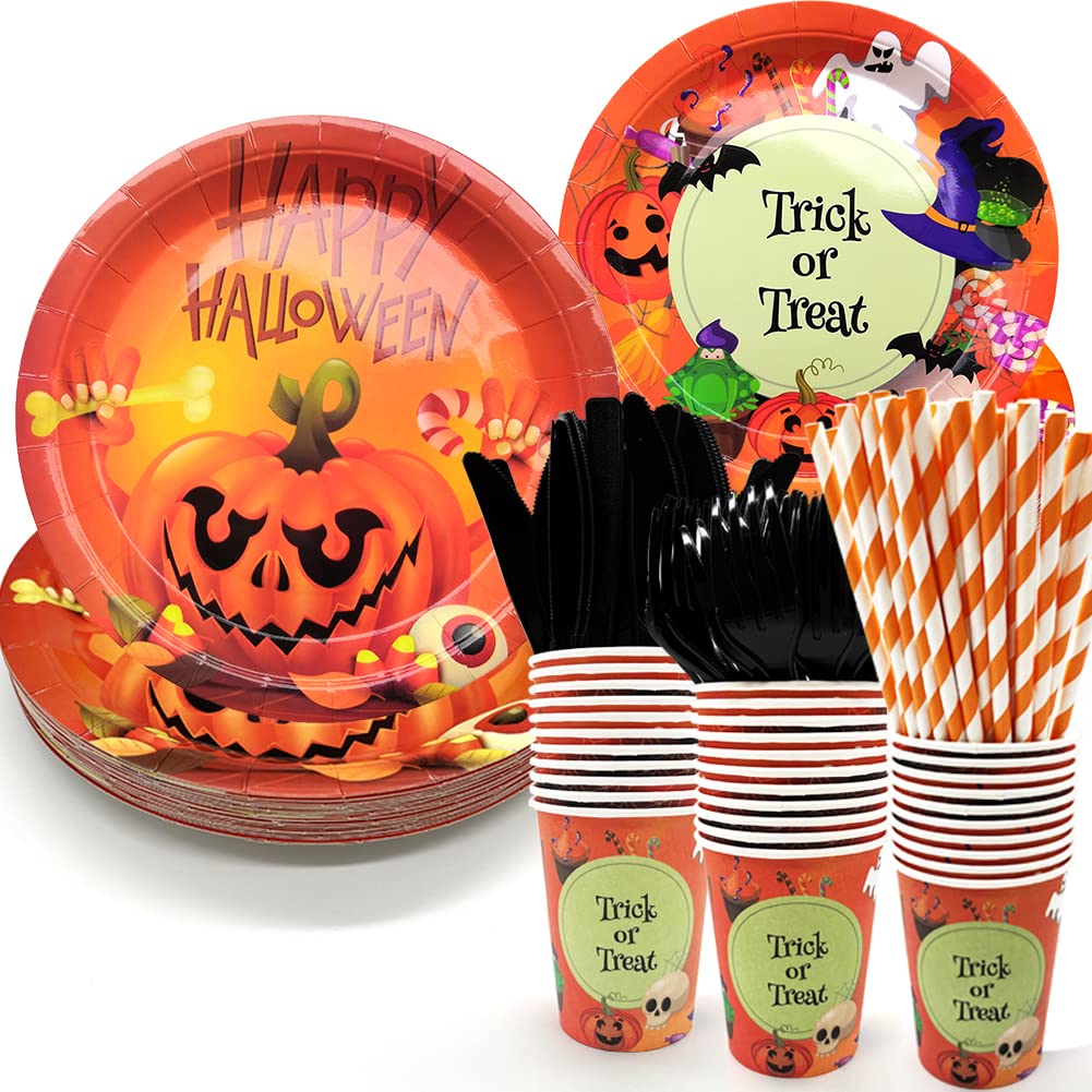 Halloween Plate Party Supplies - Happy Halloween and Trick or Treat Themed Dinner Platters Set Decor Disposable Paper Plate for Dessert Cake BBQ Home Outdoor Dish Tableware Favor 9'' Round Plate 50PCS