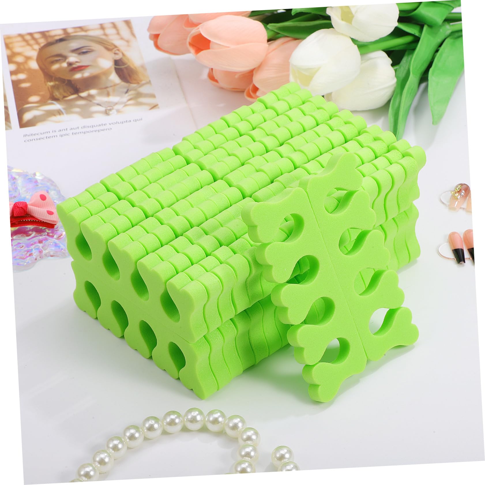 VICASKY Separatori le Dita dei Piedi a Forma di Cuore in Spugna Verde, 100 Paia per Uso Personale Art, Regolatore di Piedi per Pedicure Confortevole