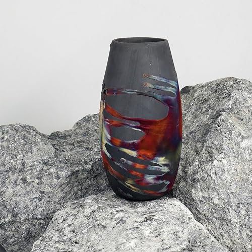 Miniatura 2 de RAAQUU Tsuri - Jarrón Raku de cerámica hecho a mano de 6 pulgadas, regalos de cerámica para ella, bohemio, caja de regalo, regalo para mamá, regalo