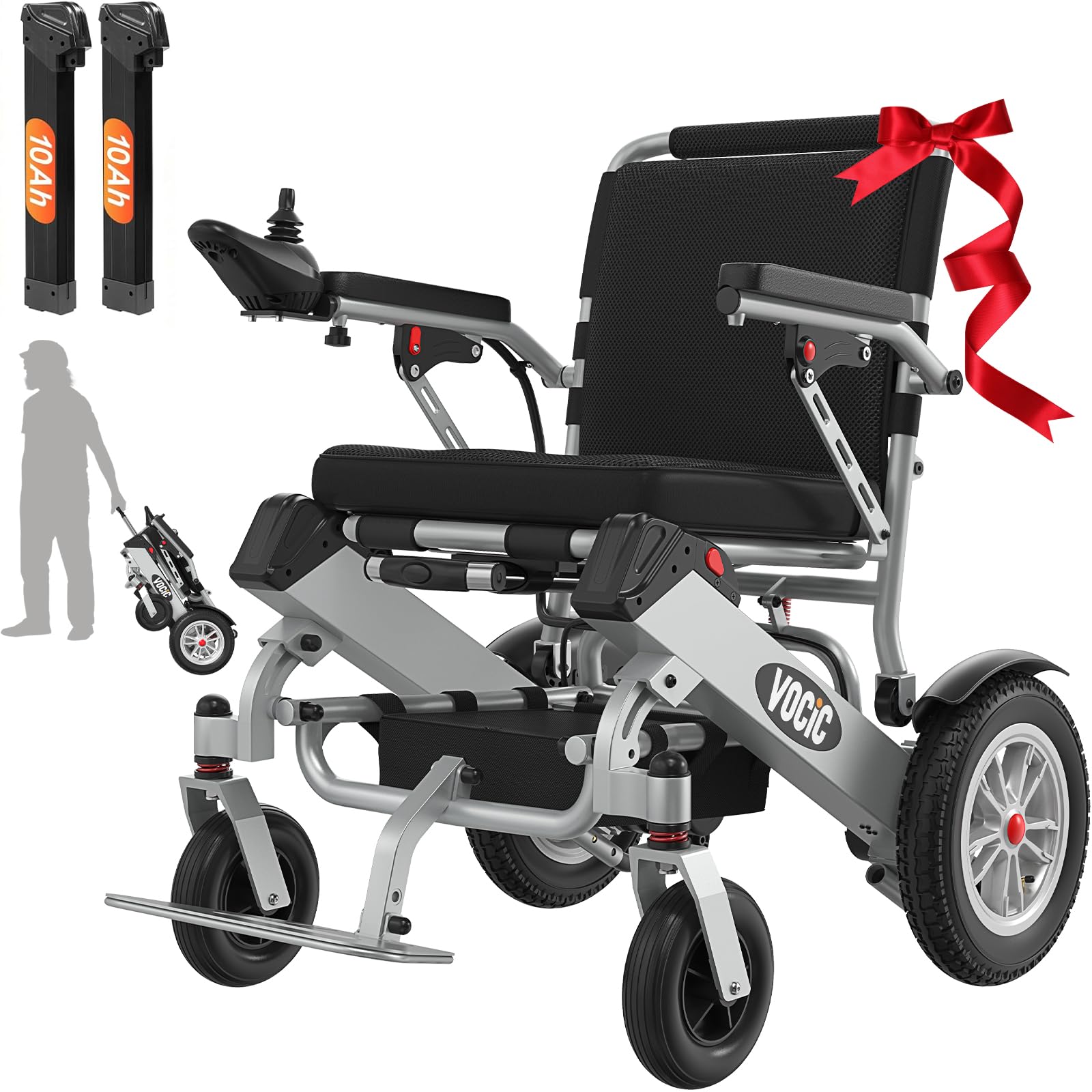 VOCIC V62 Silla de ruedas electrica plegable ligera de doble batería -25KG | 25KM Sillas electricas minusvalidos 136KG,Aluminio electric wheelchair para todos los terrenos,Aprobado por la aerolínea