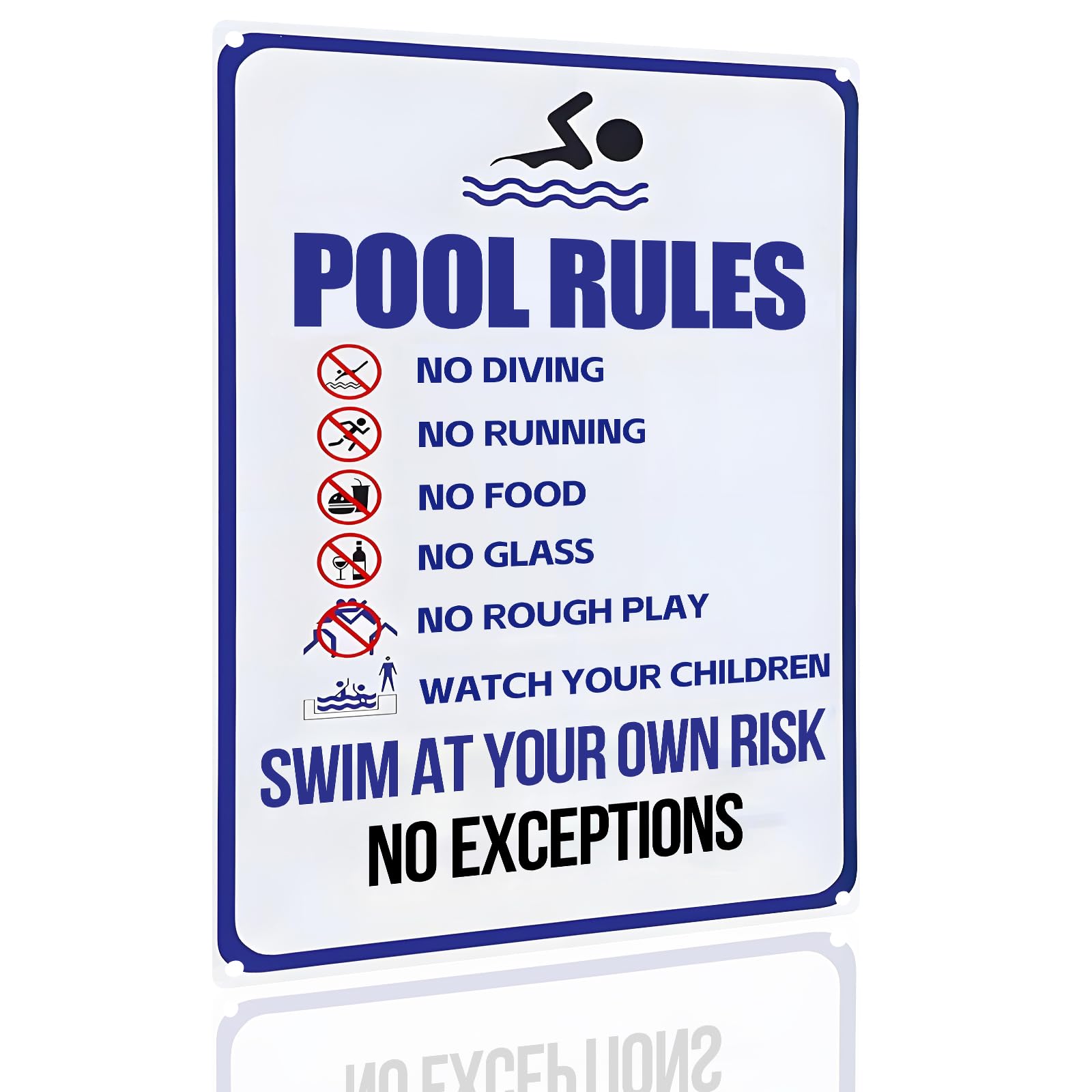 Pool Rules Metal Sign - Safety Regulation Aluminum Plaque - Swimming Pool Warning Sign for Outdoor Use 8x12 Inch (2545)