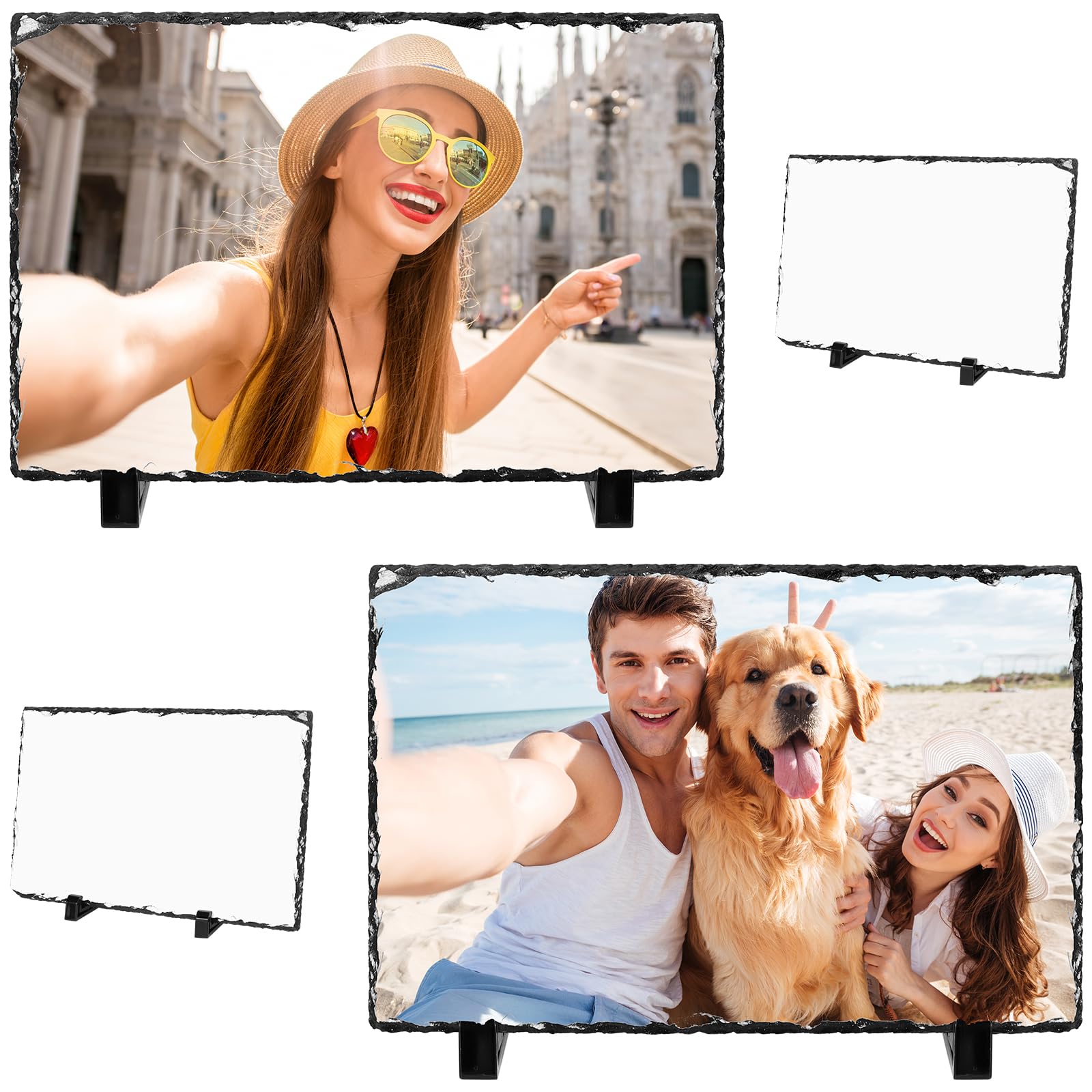 4 Pcs Personalised Photo Slate 30x20cm with Stand - Glossy HD Rock Keepsake Gift