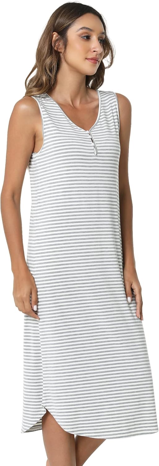 LazyCozy Bamboo-Derived Viscose Nightgowns for Women Sleeveless Night Shirt V-Neck Sleepwear Soft Night Dress - Image 6