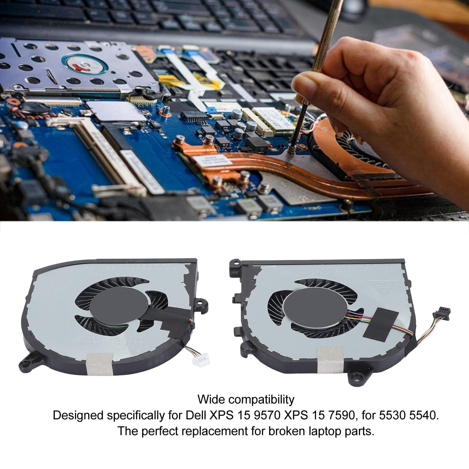 Ventola di Raffreddamento CPU GPU per XPS 15 9570 XPS 15 7590, per Serie 5530 5540, per 008yy9 0tk9j1 Tk9j1 08yy9, Ventola di Raffreddamento CPU GPU a 4 Pin, Ventola di