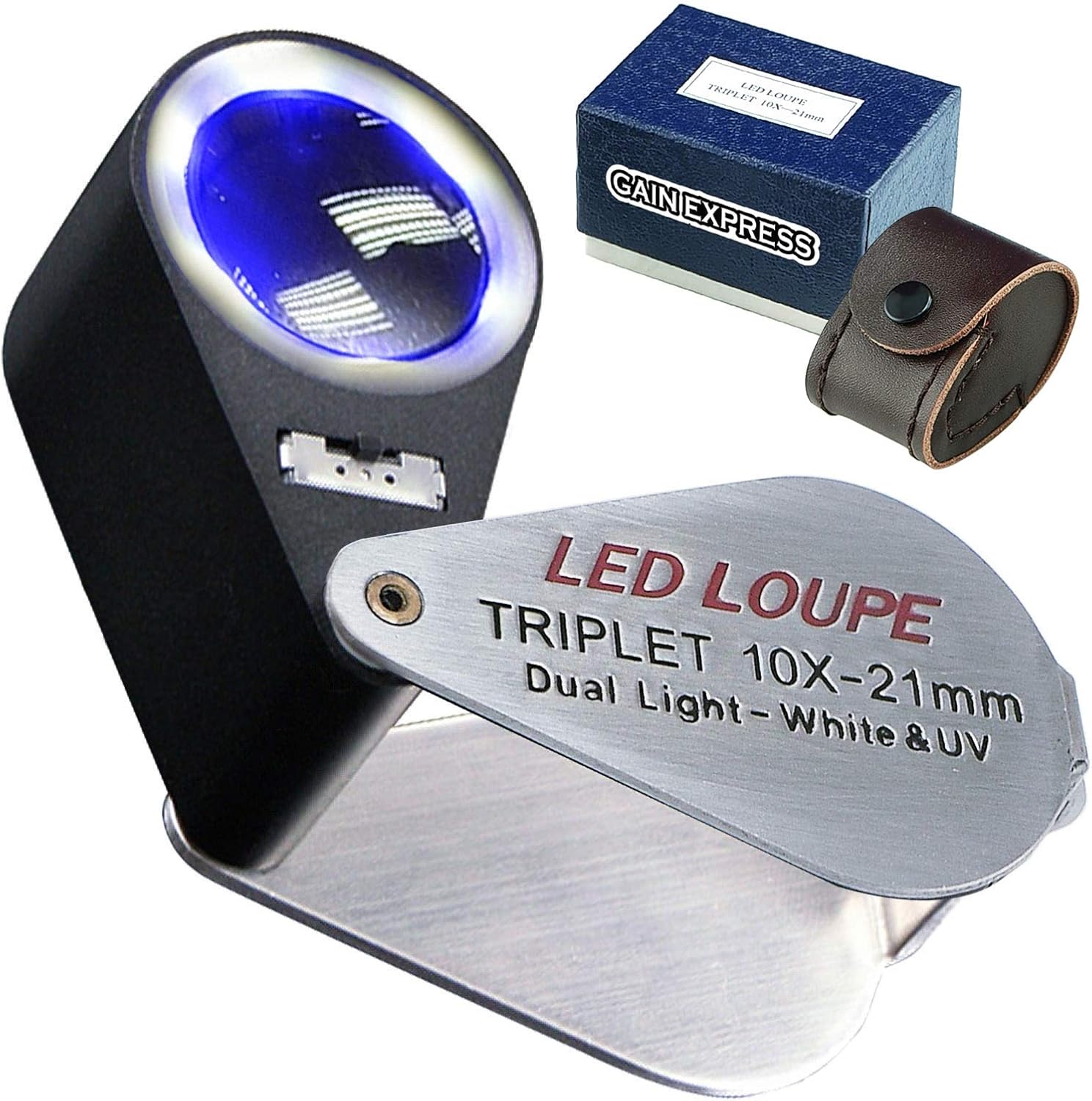 Gain Express 10 x 21mm Mini Folding Illuminated Loupe Jewelry Magnifier Pocket with LED Light, for Gems Jewelry Jewelers Eye Rocks Stamps Coins Watches Hobbies Antiques Gems : Arts, Crafts & Sewing