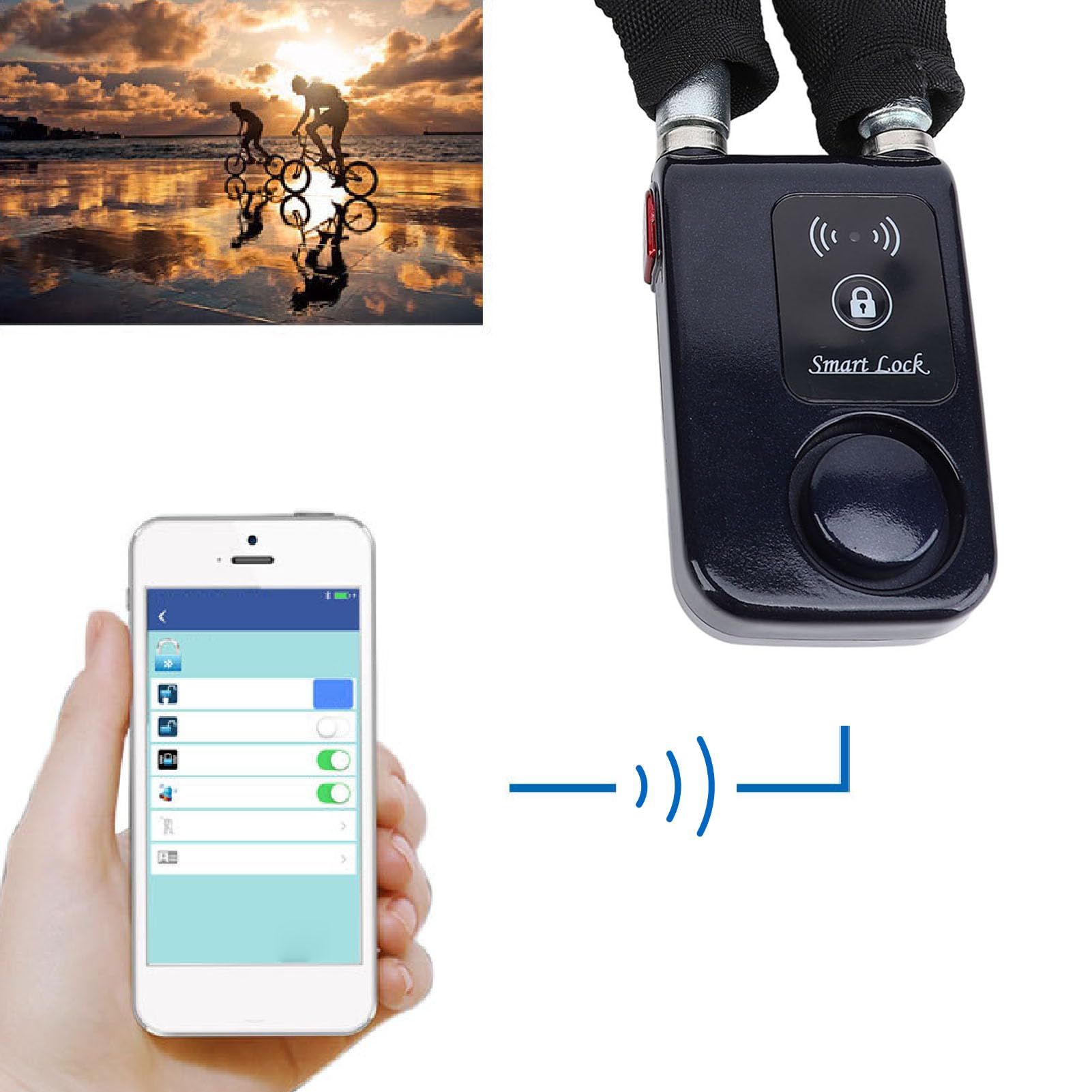 Lucchetto Catena Intelligente Bluetooth per Bici e Scooter Elettrico - Impermeabile, Antifurto con Controllo APP e Avviso (BLU)