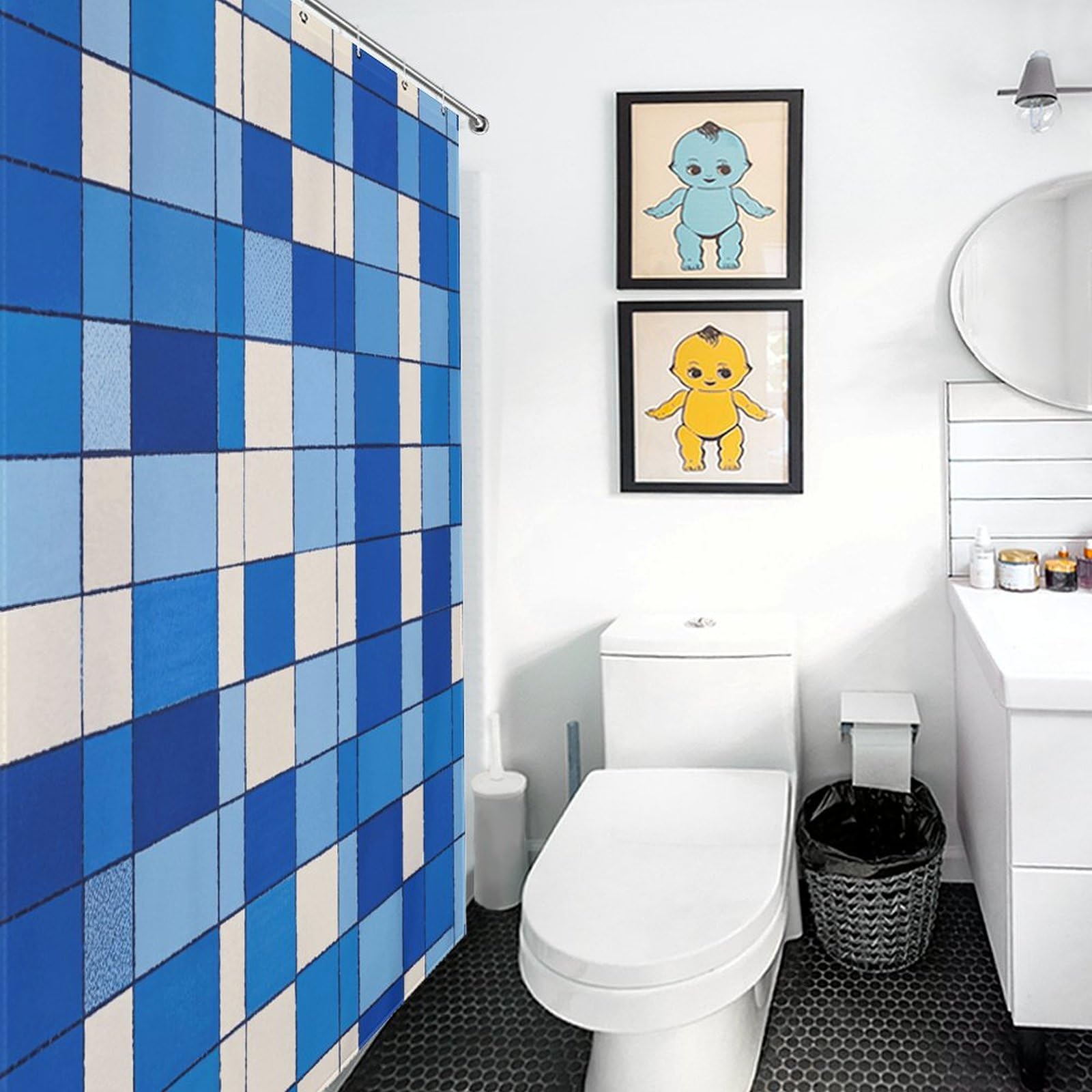 Rideau de douche en tissu de qualité supérieure bleu vichy 183 x 183 cm
