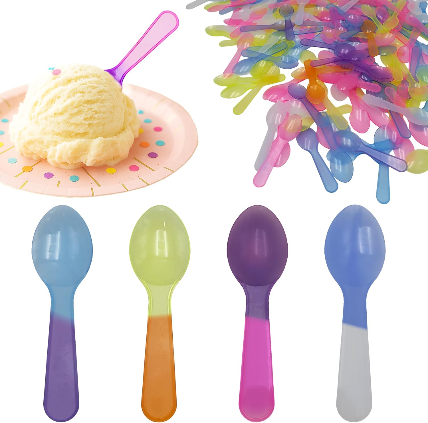 500 Color Changing Sample Spoons for Tasting Mini Plastic Disposable Small Spoon for Ice Cream, Jello, Yogurt, Froyo and More (500)