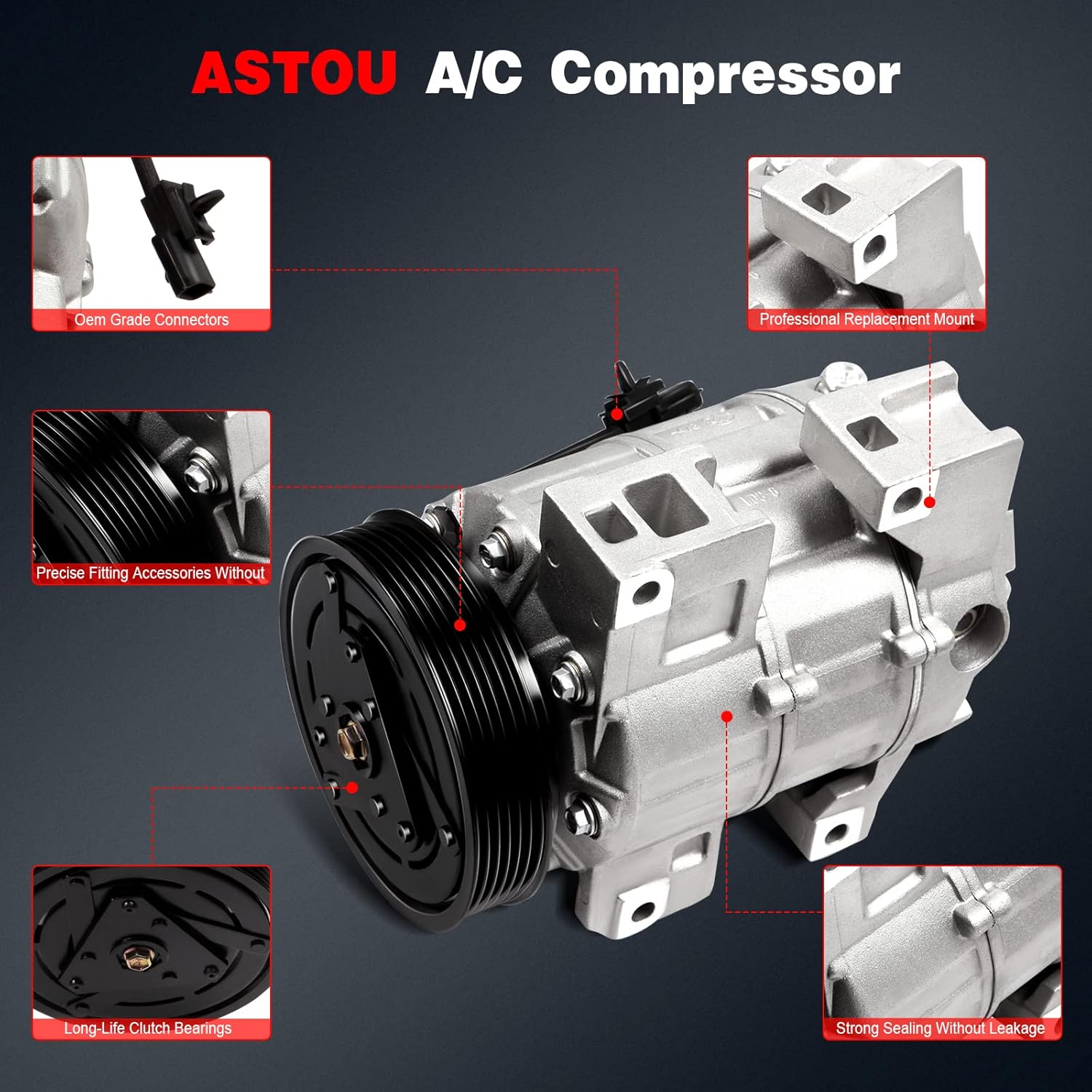 CO 10886C ASTOU New 2.5L A/C Compressor Compatible with 2007 2008 2009 2010 2011 2012 for Nissan Altima for Sentra Replacement Air Conditioning Compressor w/Clutch 92600JA00A
