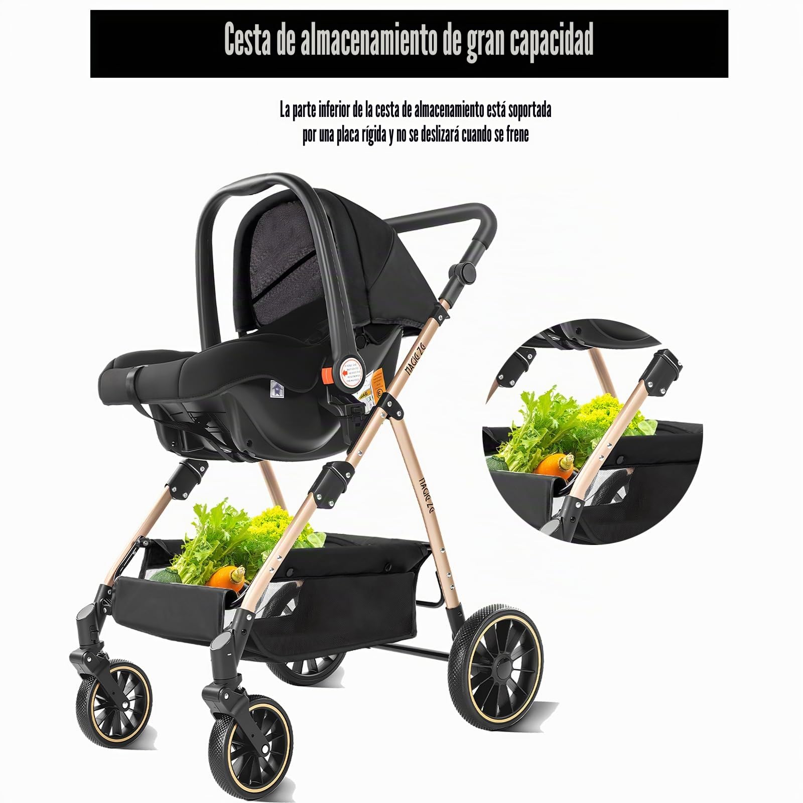 Baby Travel System 3 en 1 con moisés antivibraciones, cochecito convertible y capazo de bebé, alta visión, absorción de golpes, marco de aluminio, para nacimiento a 36 meses (caqui)