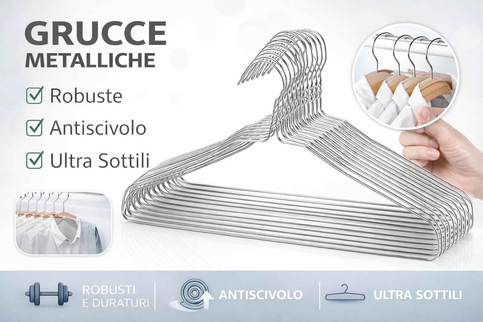 RAMPI Grucce in Ferro zincato 40 cm Appendiabiti salvaspazio Professionali per Lavanderia 100 Pezzi