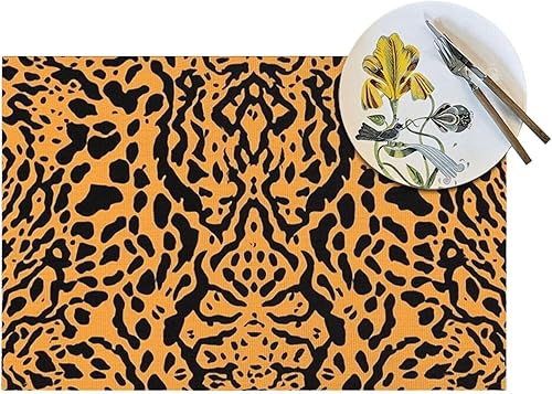 Miniatura 5 de 6 PCS PVC Placemats Set Place Mats Animal Print Pattern Non-Slip Weave Place Mats 12" x 18" Farmhouse Table Mat Set for Family Dinners Wedding