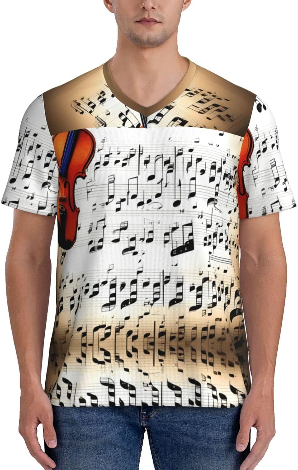 Violin Sheet Music Rugby Football Jersey for Men, Comfortable V-Neck Loose Fit Top for Team Sports Athletics
