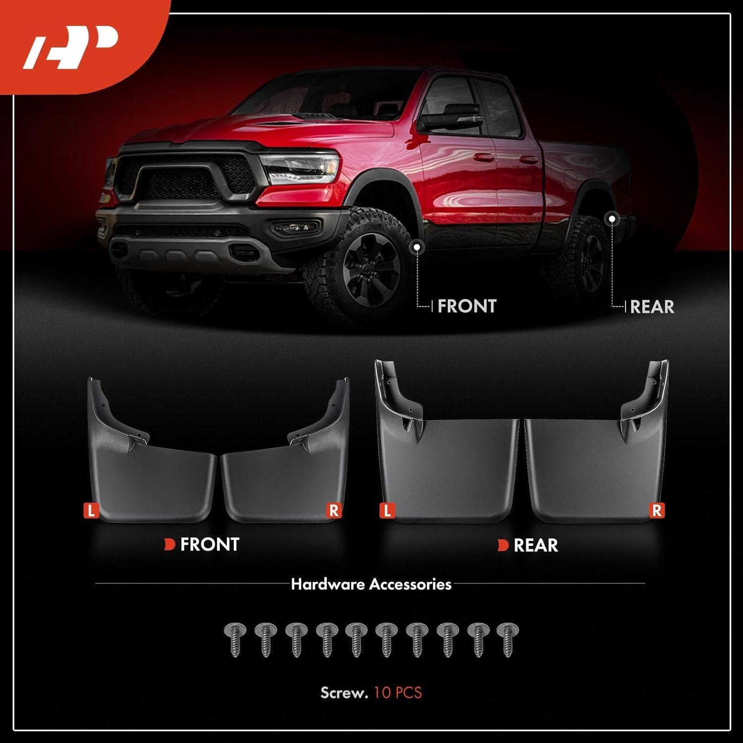 A-Premium Set of 4PCS Mud Flaps Splash Guards Mudguards Mudflaps with Hardware Kits Accessory Compatible with Ford F-150, 2004-2014, Pickup, (fits for W/O Fender Flares), Front LH RH and Rear LH RH