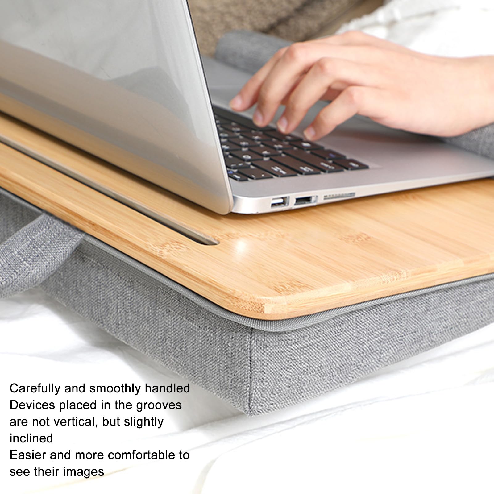 Bureau d'ordinateur Portable avec Coussin de Poignet, Bureau Portable Léger en Bambou, avec Fente pour Tablette avec Angle d'inclinaison, Idéal pour la Maison, Le, Le Travail et la Lecture