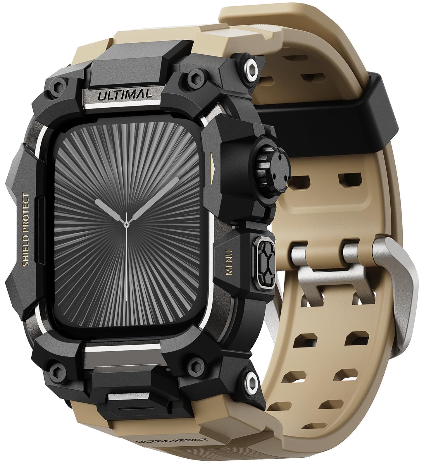 ULTIMAL Custodia robusta con cinturino per Apple Watch da 46 mm, compatibile con Apple Watch Serie 10, di grado militare, antiurto, per cinturino tattico da uomo (46 mm, giallo deserto)