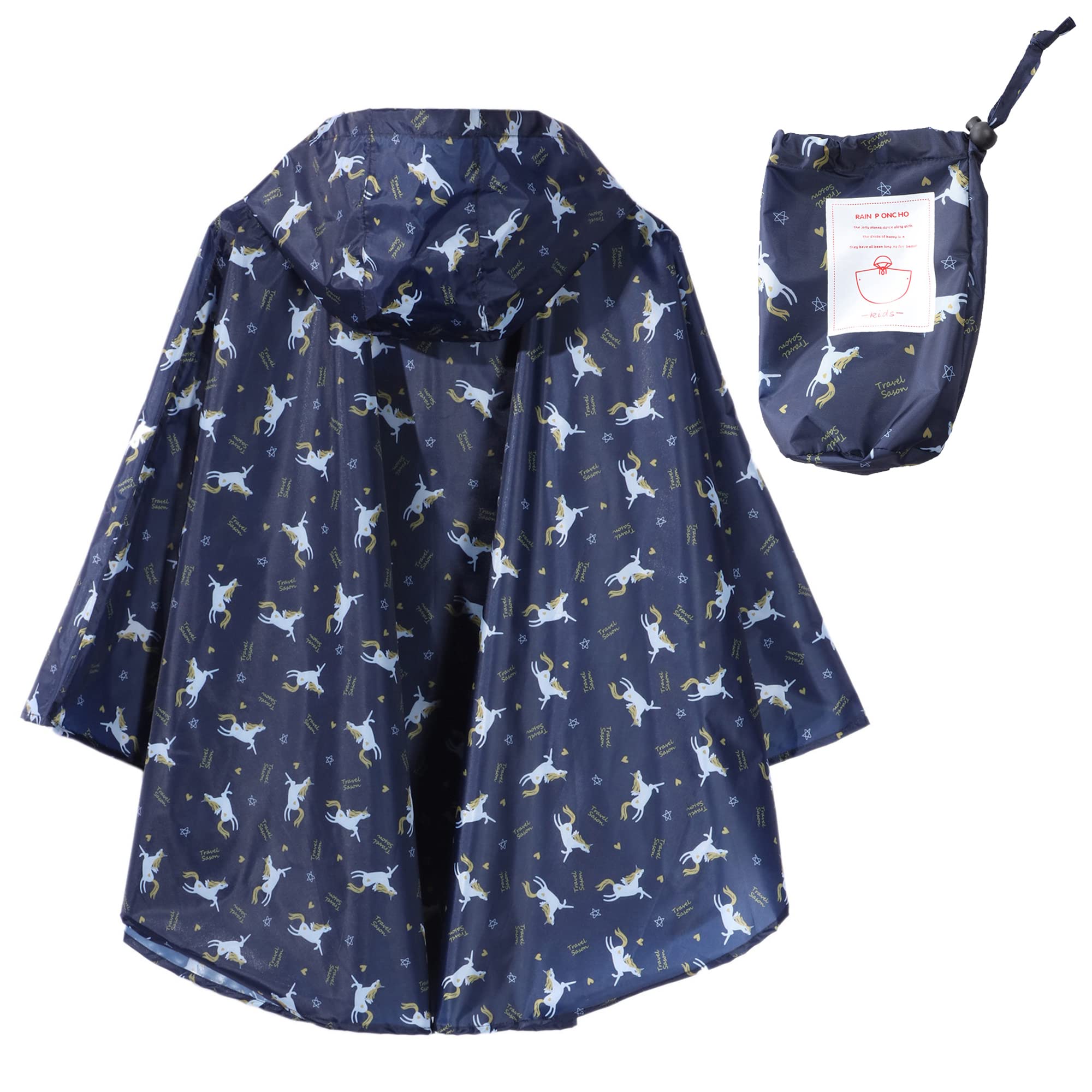 QIKADO Poncho Antipioggia Bambino, Poncho Pioggia Bambina con Cappuccio e Bottoni Portatile