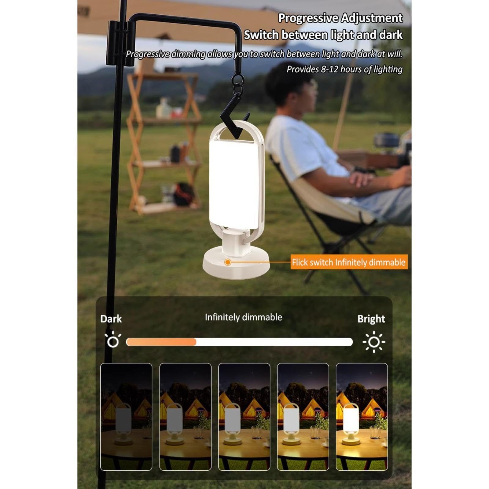 Luz de camping al aire libre, carga solar, luz de emergencia para tienda de campaña