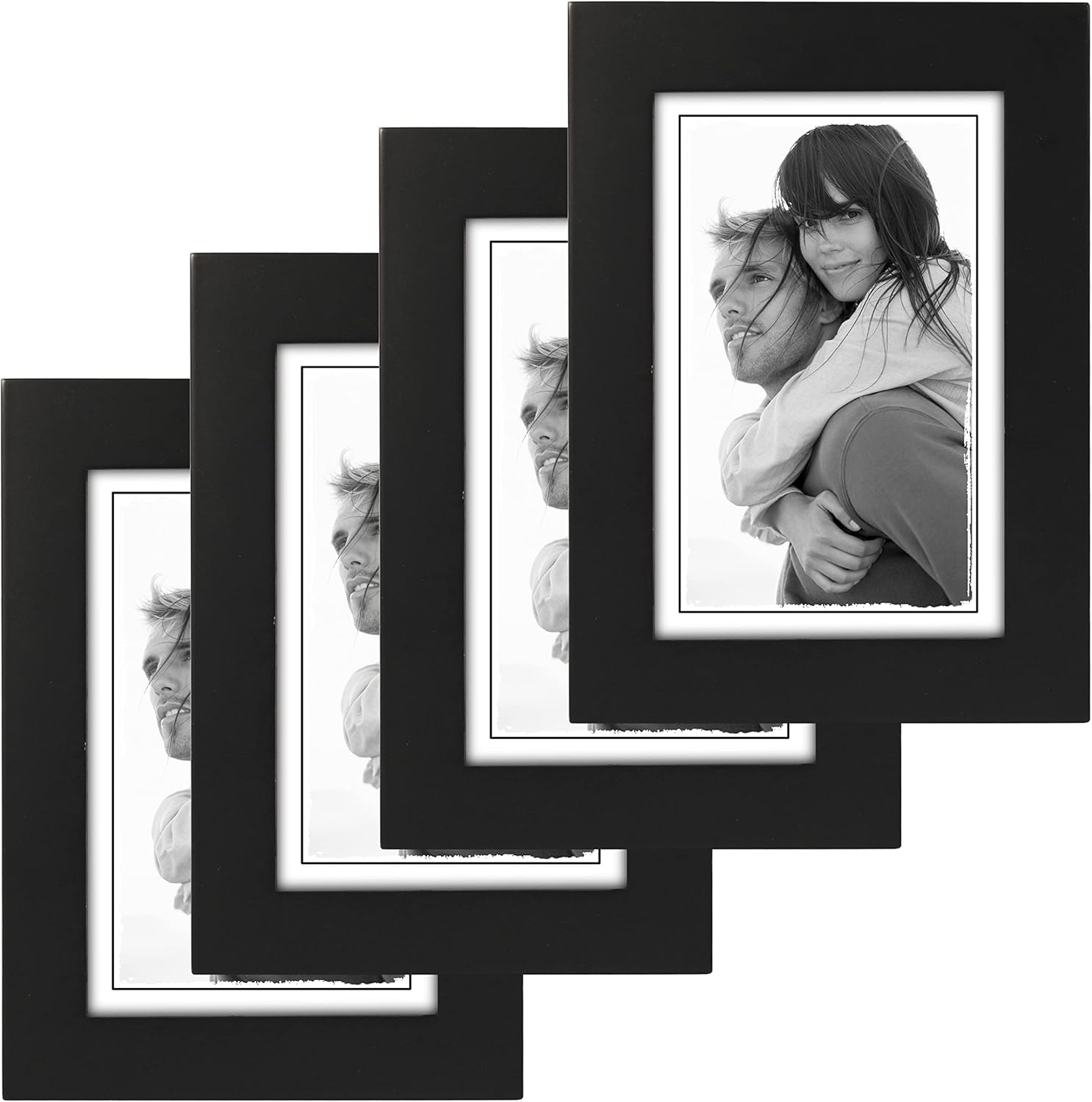 Malden 4x6 Picture Frame - Wide Real Wood Molding, Real Glass (4-Pack) - Black
