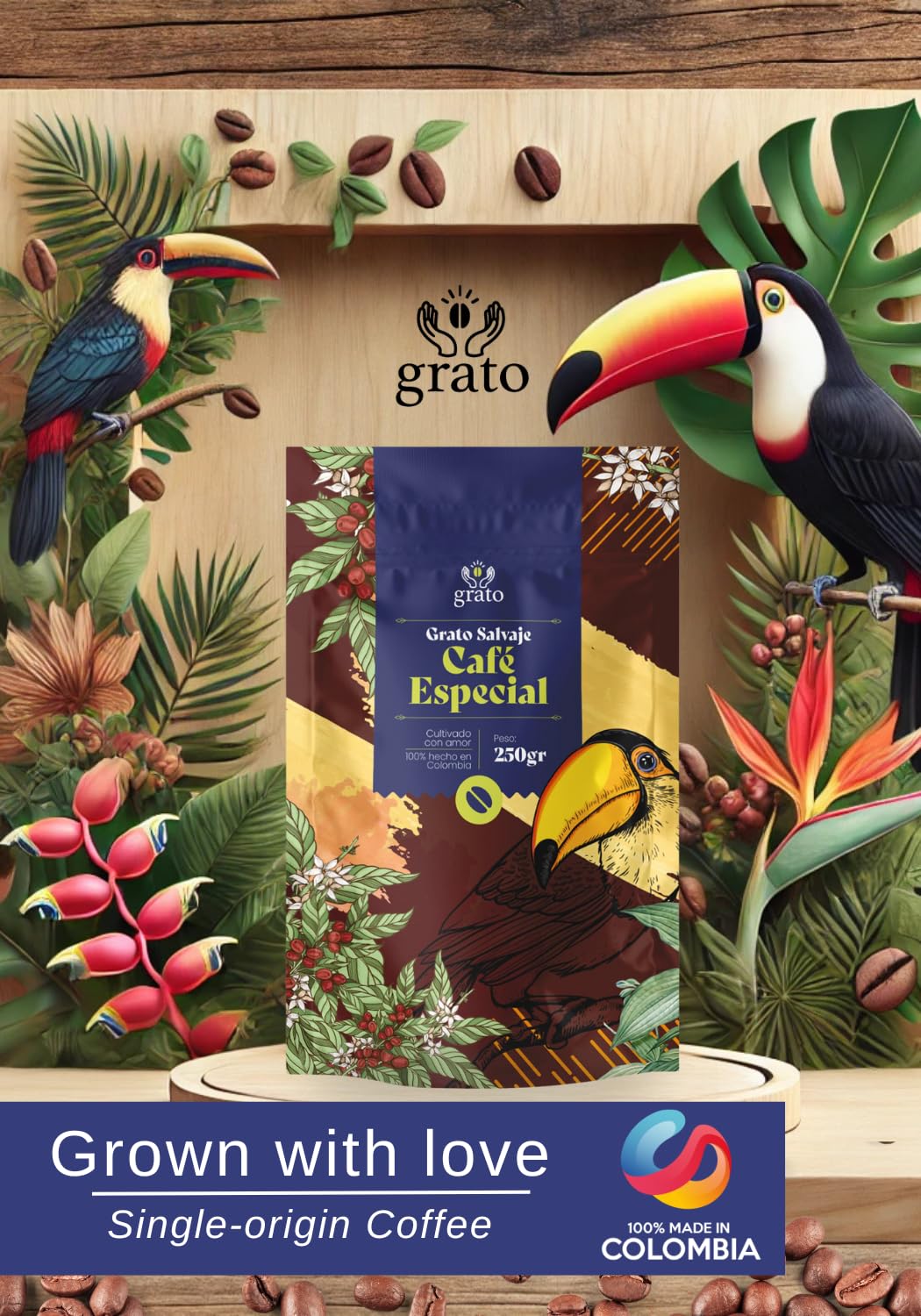 Grato Single Origin Colombian Ground Coffee: Medium Roast with Jasmine, Lime & Ripe Fruits - Cupping Score +90