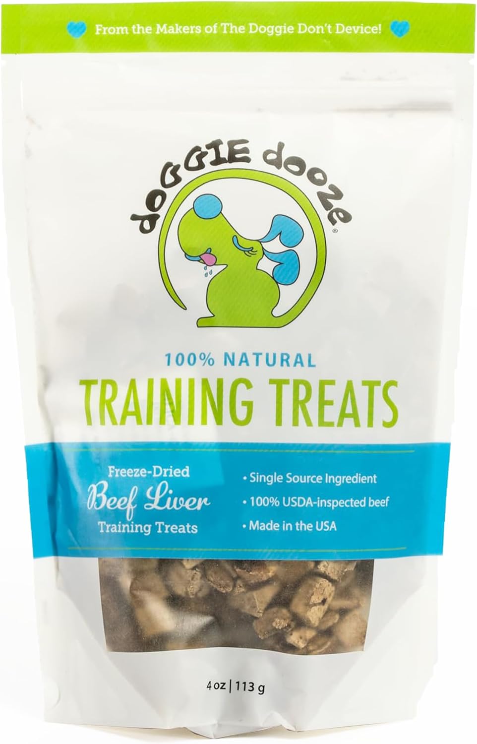 Doggie Dooze Training Dog Treat 100% USDA-Inspected Beef Liver – Single Ingredient Bite-Sized Beef Snack for All Ages, Breeds, Sizes, High Protein – 4 Ounce Bag, Made in USA with Great Care