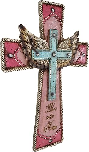 Miniatura 3 de Ebros Gift 16 pulgadas de alto, diseño rústico de vaquera occidental rosa y turquesa, alas de ángel Bless This Home de piel sintética con cuerdas