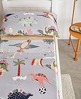 Vista 7 de Juego de ropa de cama de 4 piezas para niños pequeños, dinosaurio con dinosaurios coloridos y monstruos, juego de sábanas para otoño e invierno