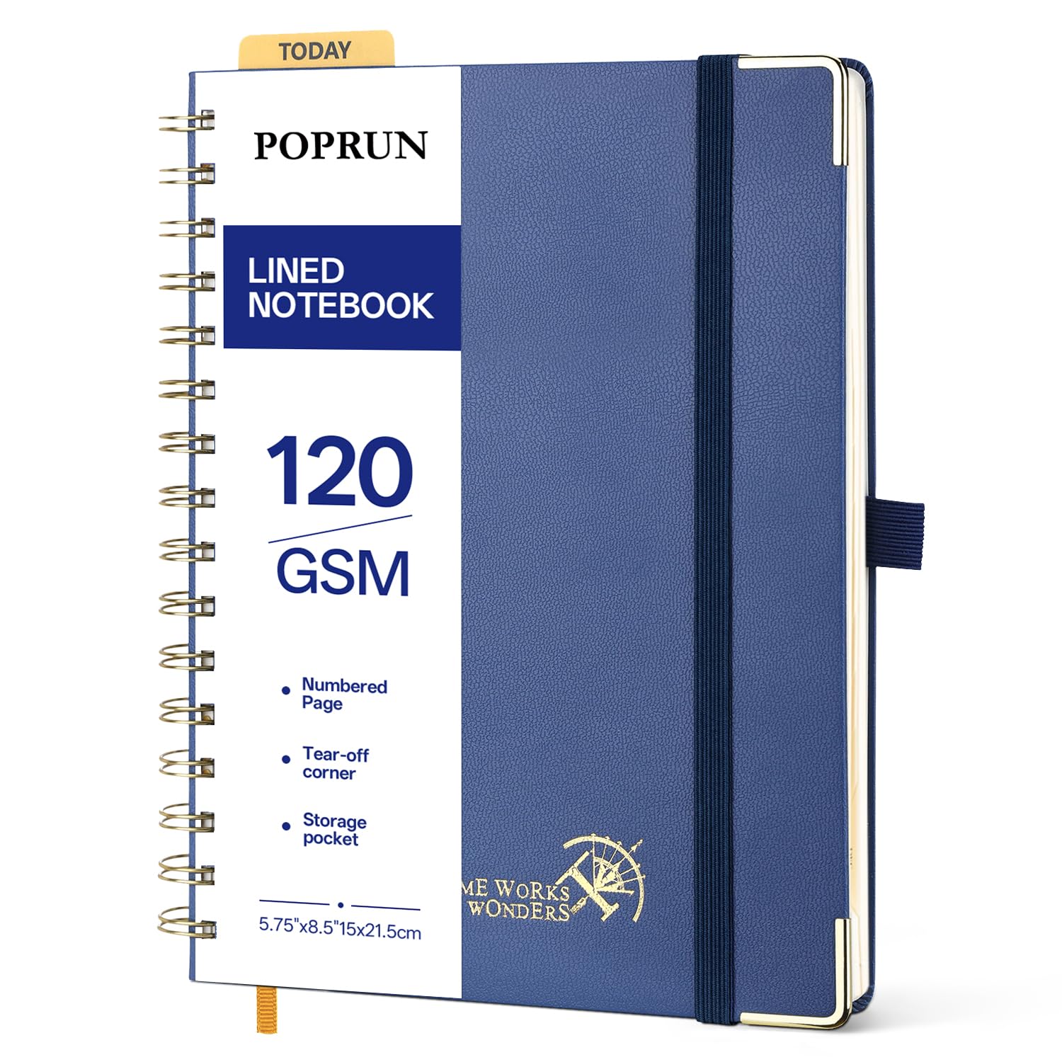 POPRUN Cuaderno Rayado A5, 141 Páginas Cuadernos Espiral, Azul Marino