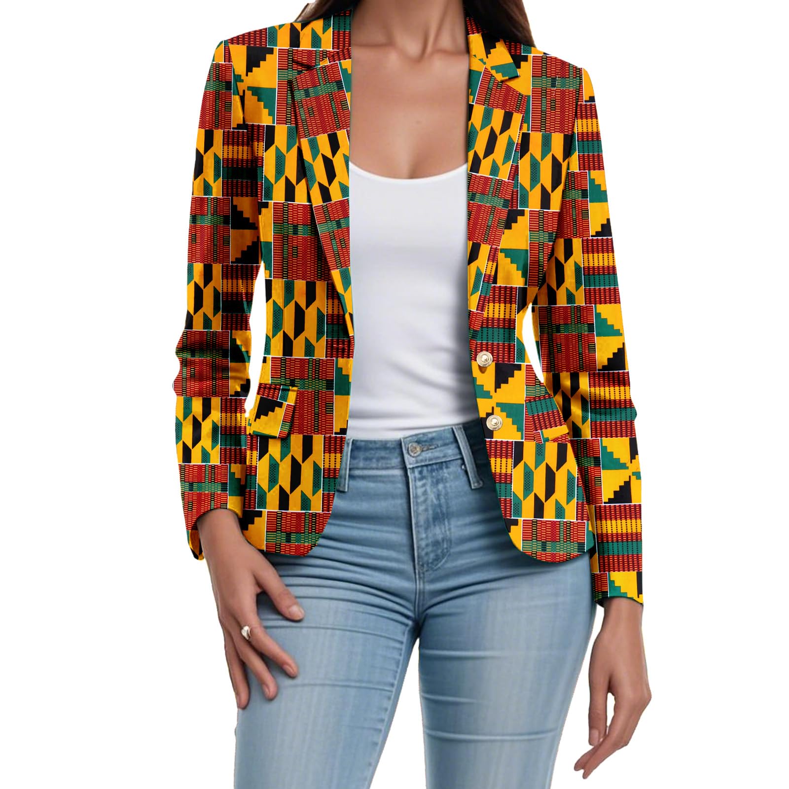African Coat for Women Dashiki Blazer Kente Print Jacket Clothes Ankara Attire Notched Lapel Formal Top