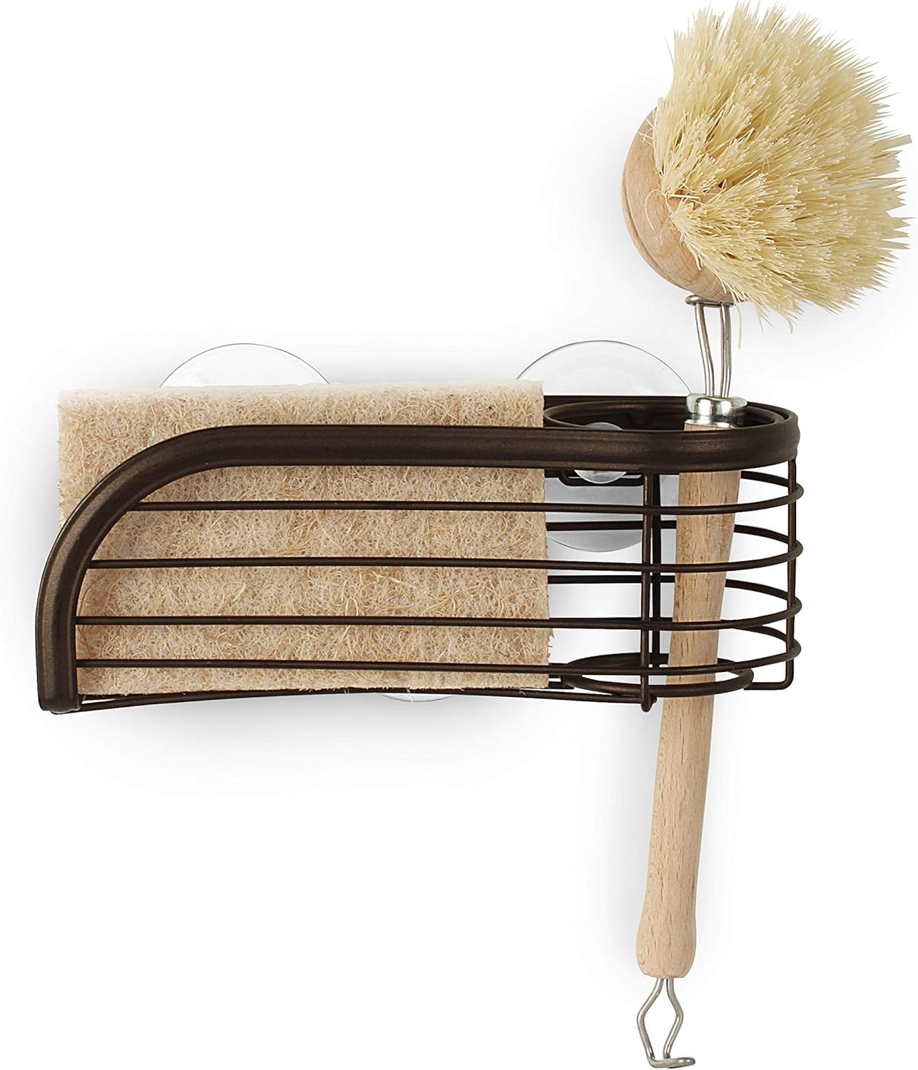Spectrum Diversified Dish Sponge Cradle with Brush Holder & Suction Cups, Stylish Kitchen Sink Organizer, Steel, Bronze