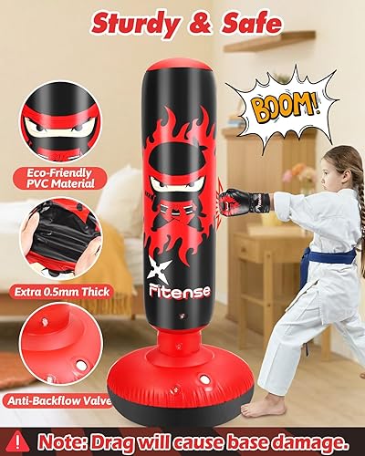 Miniatura 3 de Kids Punching Bag, 63 Inch Inflatable Punching Bag with Electric Air Pump & Gloves, Kids Boxing Bag for Boys Girls Age 6-12, Dinosaur Ninja Boxing