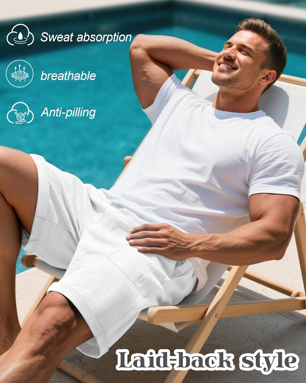 Neer 2 Pack Men's Big and Tall Cotton Linen Blend Bermuda Shorts, Casual 7'' Elastic Drawstring Pockets Flat Front Shorts - Image 3