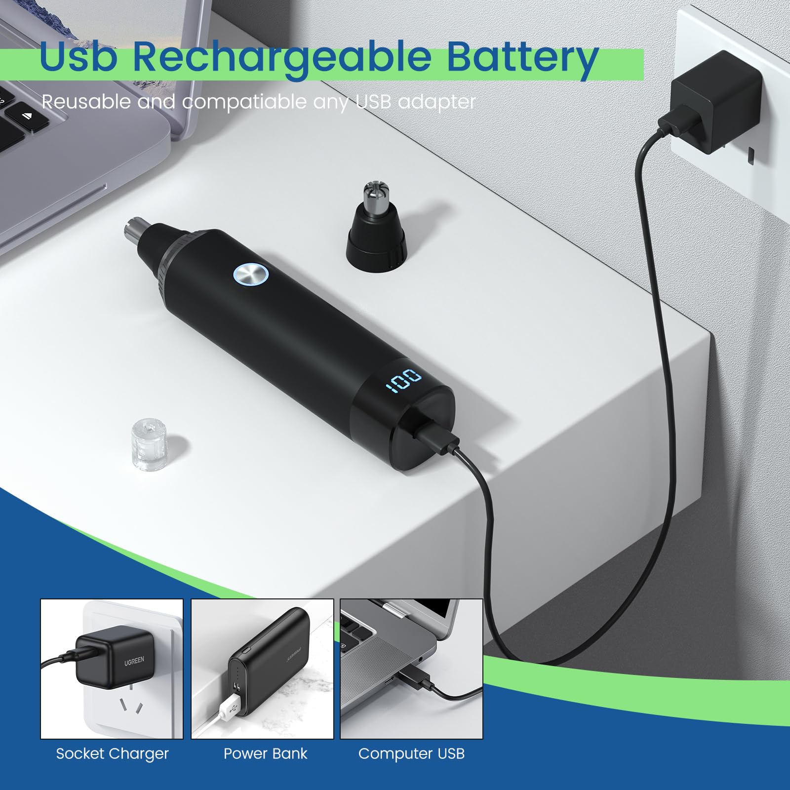 Ohr- und Nasenhaartrimmer für Männer, 2025 Professioneller schmerzloser USB-wiederaufladbarer Augenbrauen- & Gesichtshaartrimmer, 13.000 U/min Präzisionswerkzeug mit leistungsstarkem Motor und