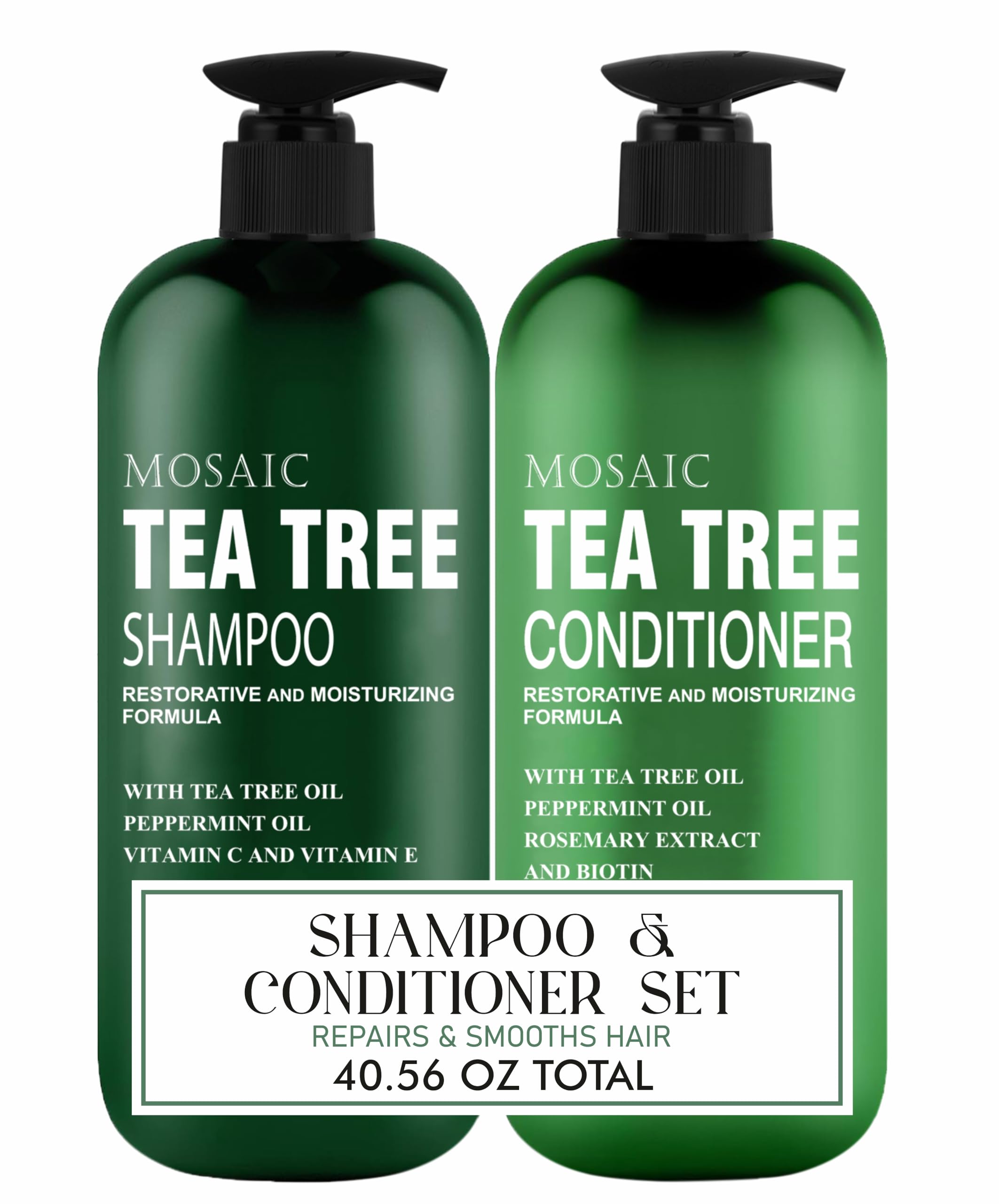 Tea Tree Shampoo and Conditioner Set for Hair Growth, Thinning Hair Loss Treatments Women & Men, Thickening Products, Paraben & Sulfate Free 20.2 FL Oz Each.