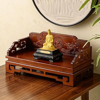 Solid Wood Altar Table, Personal Shrine Altar Table, Sacrificial Meditation Shrine for Desktops, Carved Buddhist Puja Desks, for Churches, Shrines, Temples, Homes(50x25x11cm)