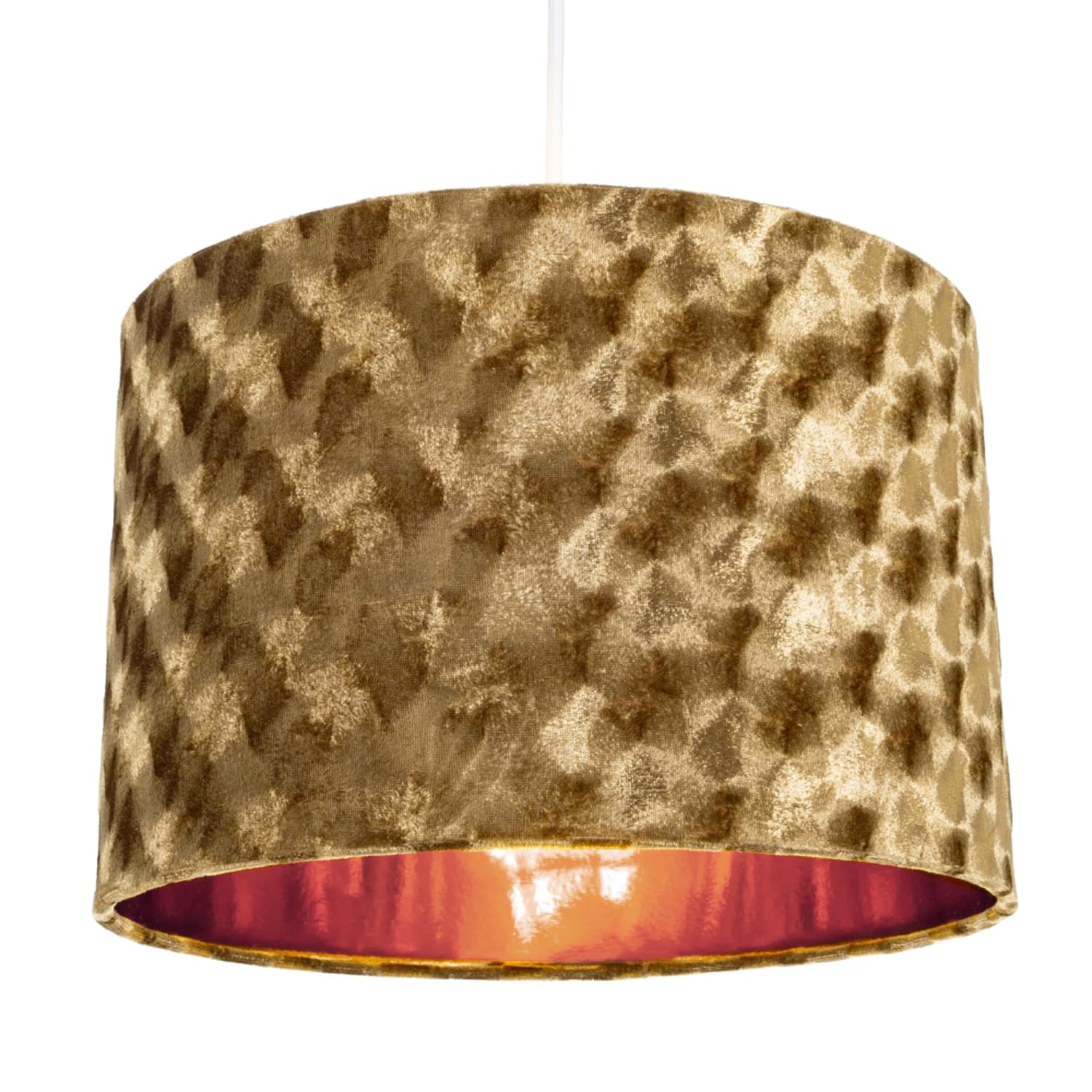 Modern Trendy Metallic Rustic Golden Hammered Effect Crushed Velvet 12" Lamp Shade with Shiny Copper Inner | 30cm Diameter | 60w Maximum by Happy Homewares
