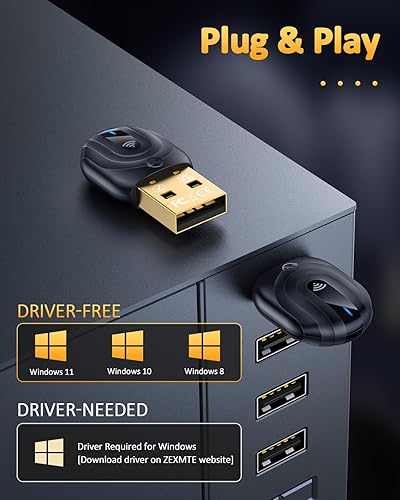 Miniatura 5 de ZEXMTE Adaptador Bluetooth USB 5.1 para PC, dongle Bluetooth para PC, señal estable de largo alcance de 164.0 ft164 pies, con antena FPC, Windows