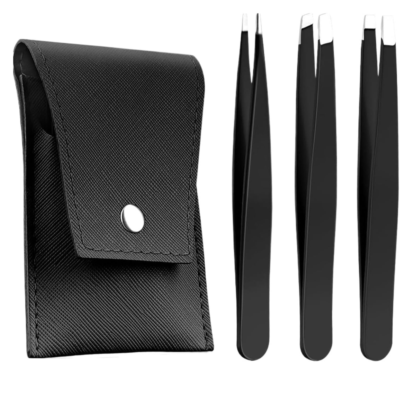 Zgxnyi Black 3Pcs Eyebrow Tweezers Stainless Steel Eyebrow Tweezers Set - Precision Sharp Flat/Oblique/Pointed Eyelash Beginner Makeup Tool