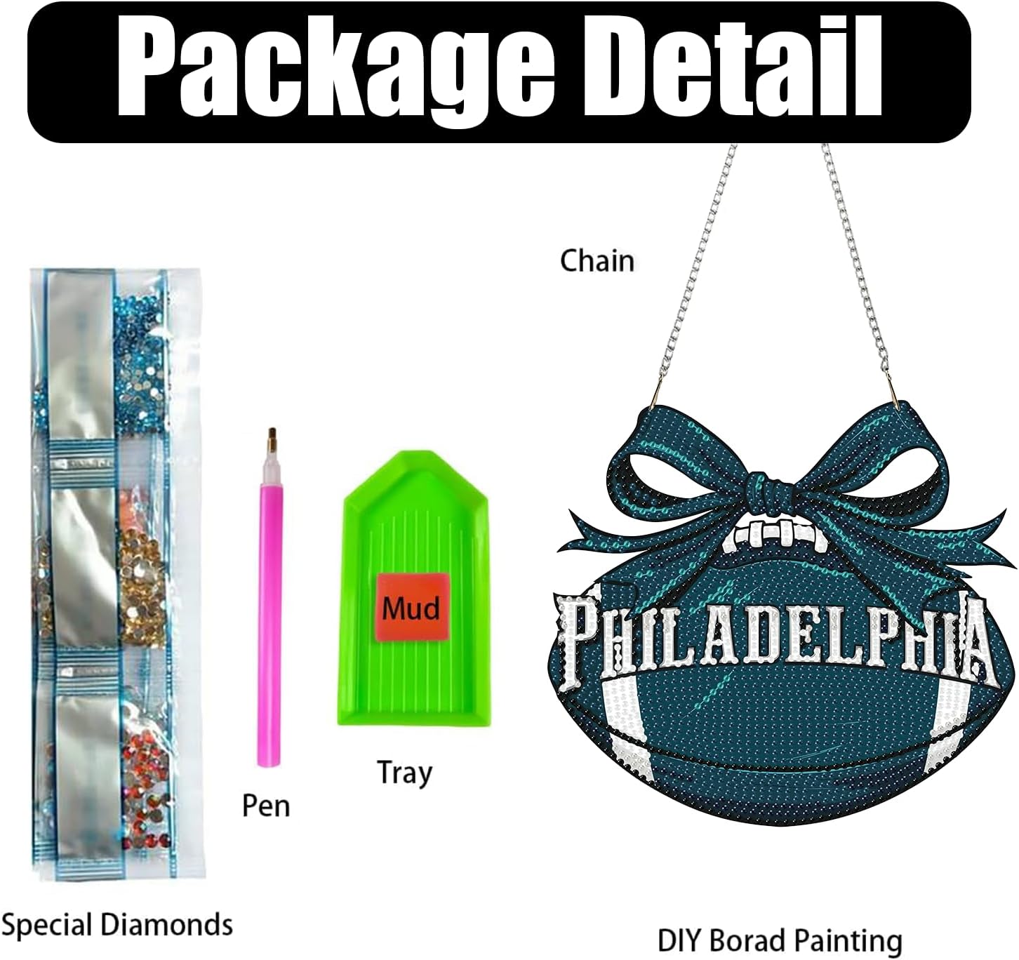 Rertcioph Football Diamond Art Hanging Kit for Adults, DIY Acrylic 5D Diamond Painting Hanging Ornament for Philadelphia Home Wall Decor and Gift image 4