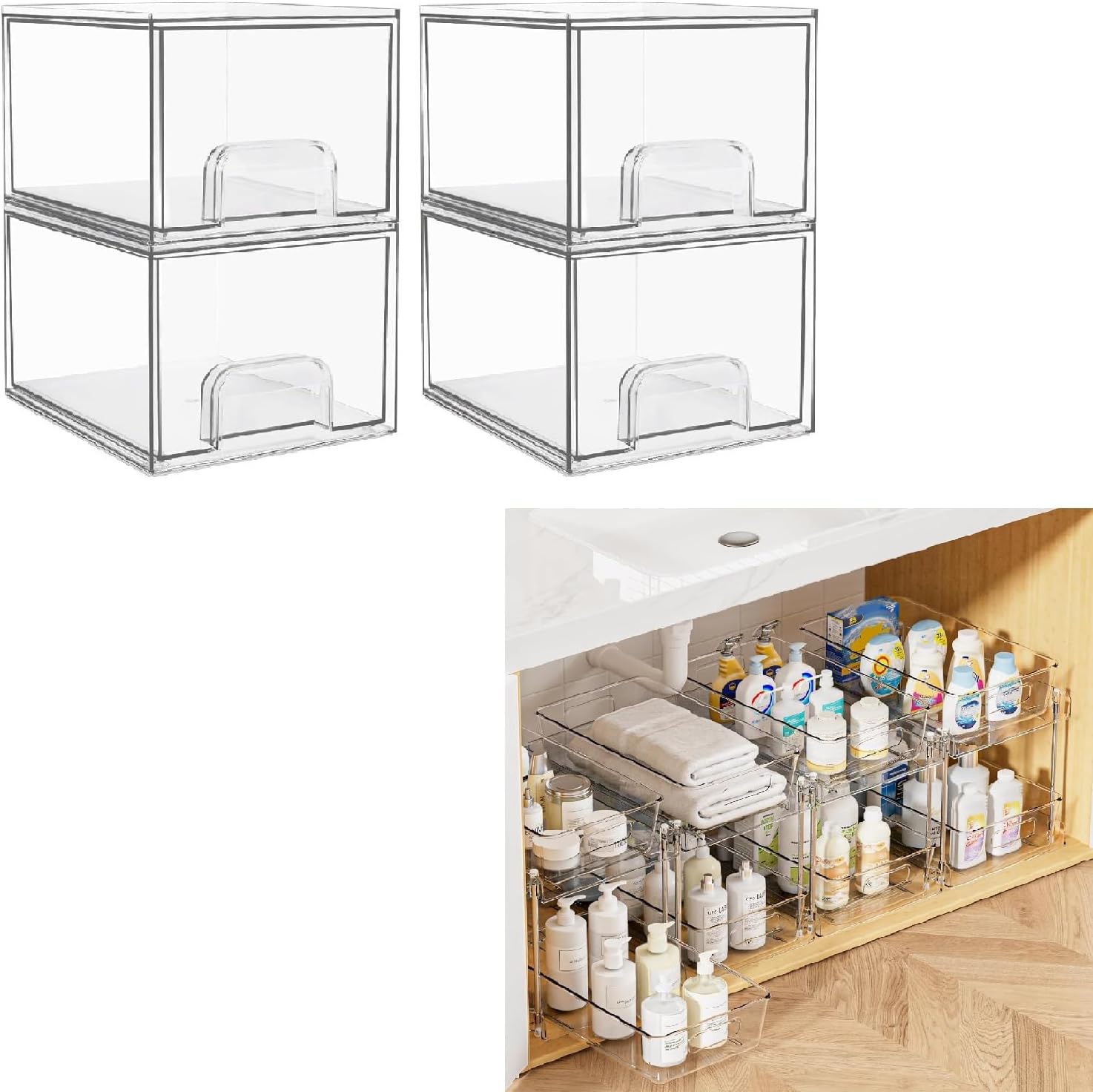 Vtopmart 4 Pack Drawers and 4 Pack Under Sink Organizer