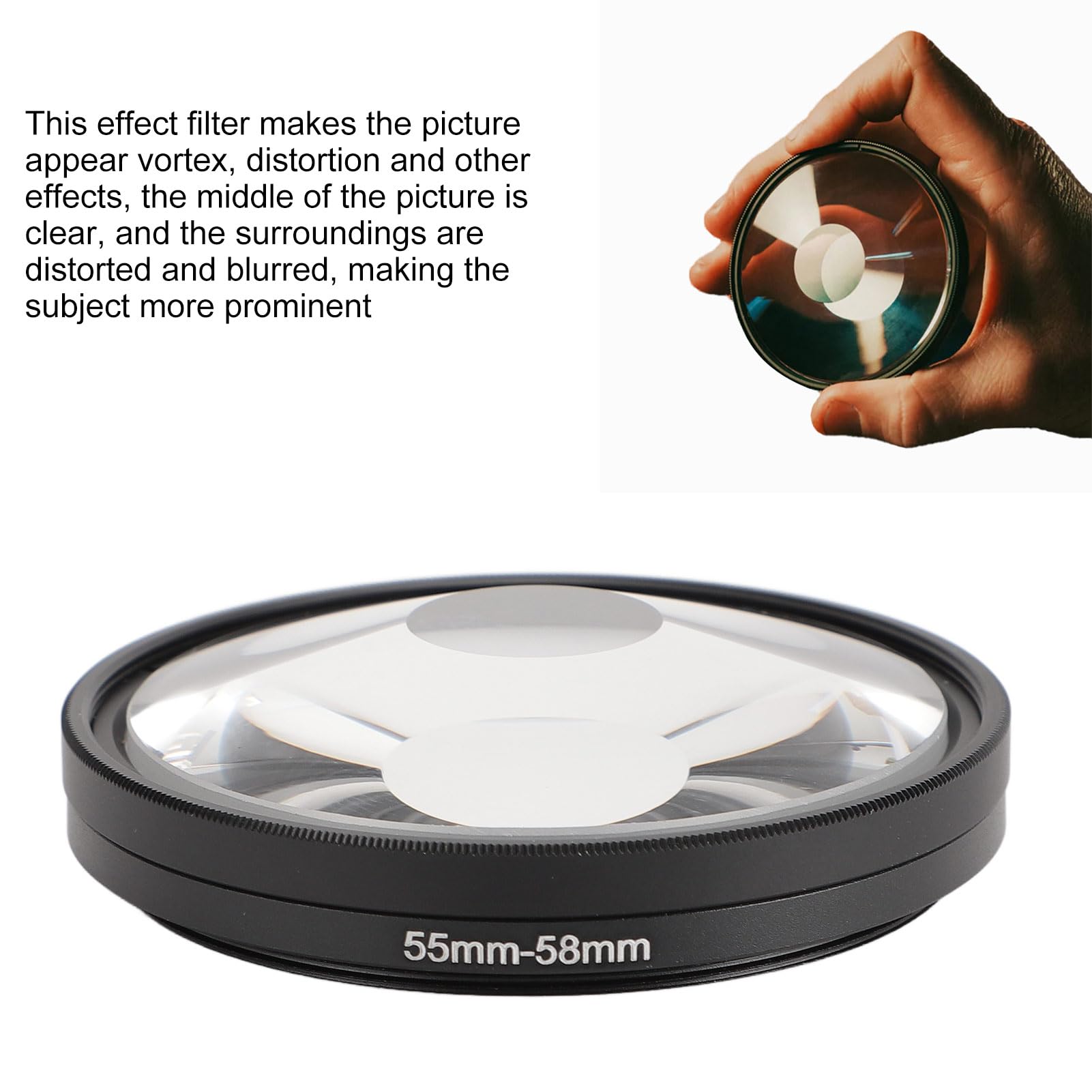 Filtro de Lente de Prisma de 55 Mm, Filtro de Efecto de Desenfoque de Distorsión de Vórtice para Videografía, Retratos o Naturaleza Muerta, con Textura Antideslizante para un