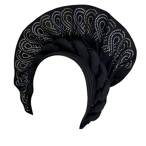 SugeGasa Headties nigerianos de lujo ya hechos con diadema africana de gel para mujer, diadema para la cabeza o fiesta de boda (dorado)