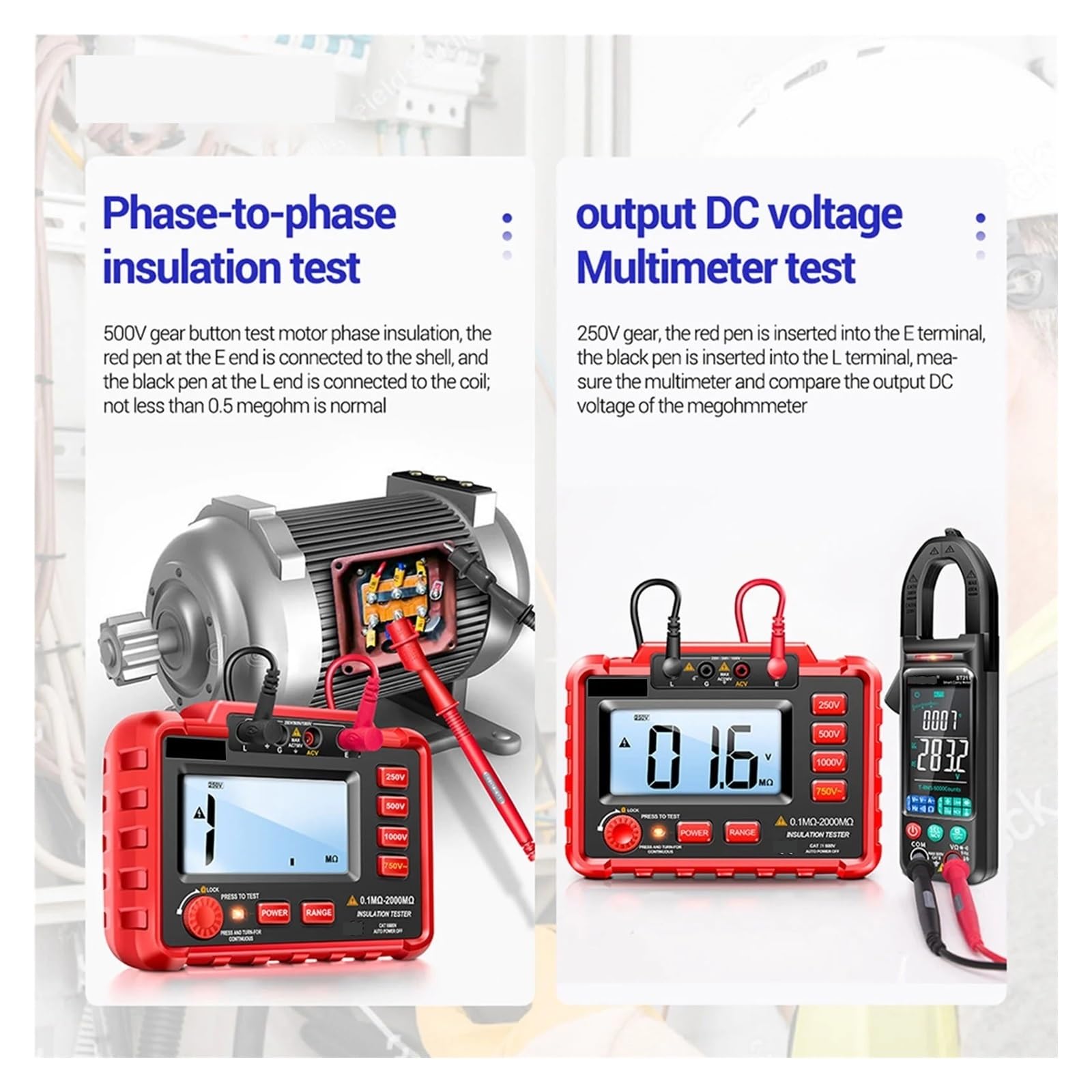 Digitalmultimeter, 2500V Digital Insulation Resistance Tester, Industrial Megohmmeter w/Auto Discharge(TA8322A)