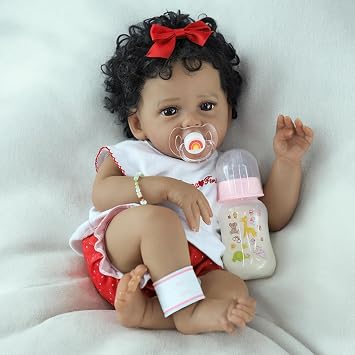 SCOM Realistic Reborn Baby Doll - 20 Inch Real Life Black Doll Girl, Lifelike African American Baby with Soft Vinyl Body, Weighted Newborn Brown Dark Skin Dolls for Ages 3+ Gift