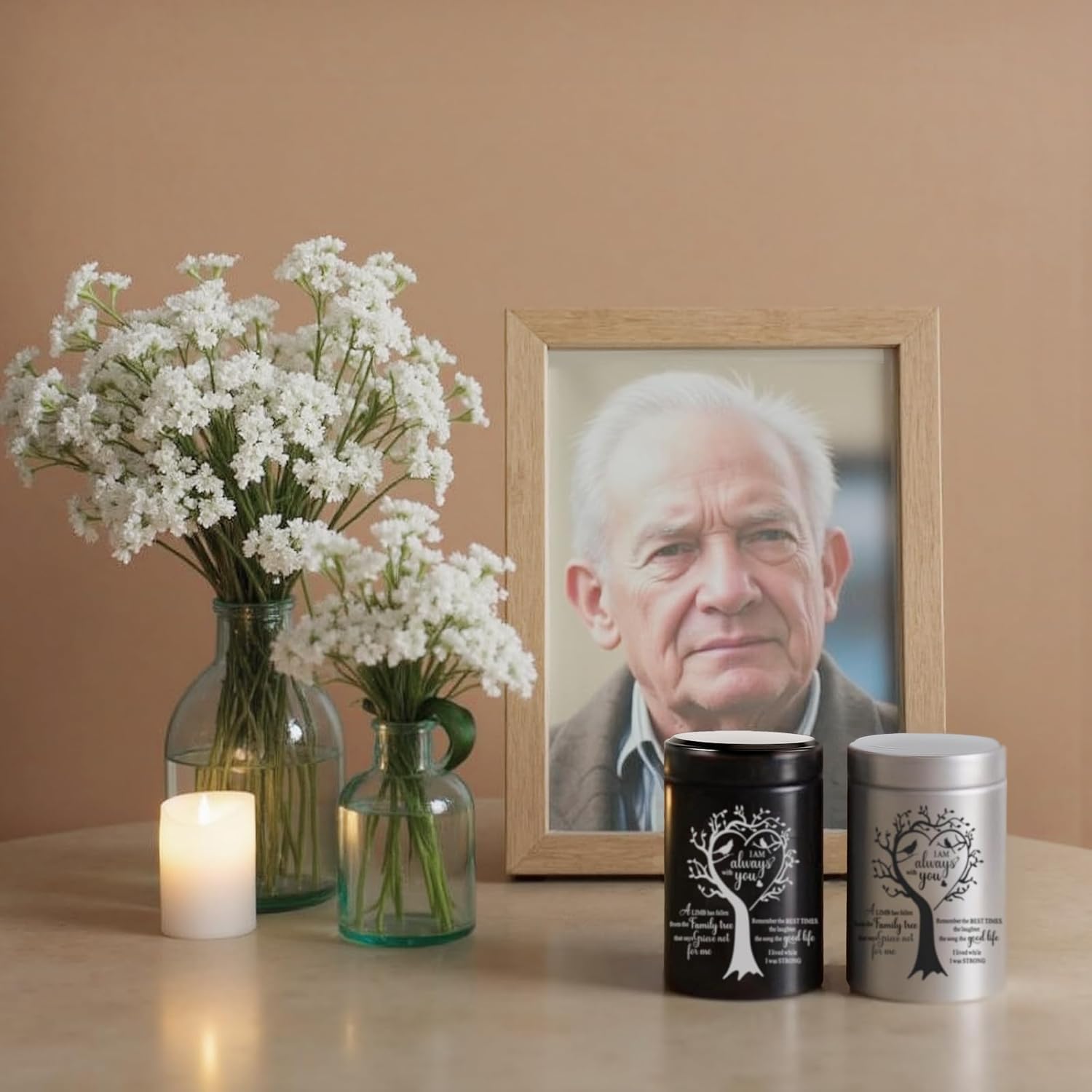 Mini Cremation Urns for Human Ashes Set of 8 Small Sharing Keepsake Urn Aluminum Alloy Decorative Memorial Ashes Holder with Tree of Life Design Black Silver Portable Tribute for Loved Ones (XTG-01)