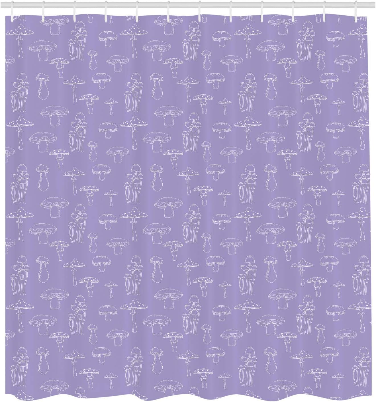 Ambesonne Mushroom Shower Curtain, Monochrome Digital Pencil Drawing Magic Garden Produce Sketch Illustration Art, Cloth Fabric Bathroom Decor Set with Hooks, 69" W x 70" L, Lavender Blue