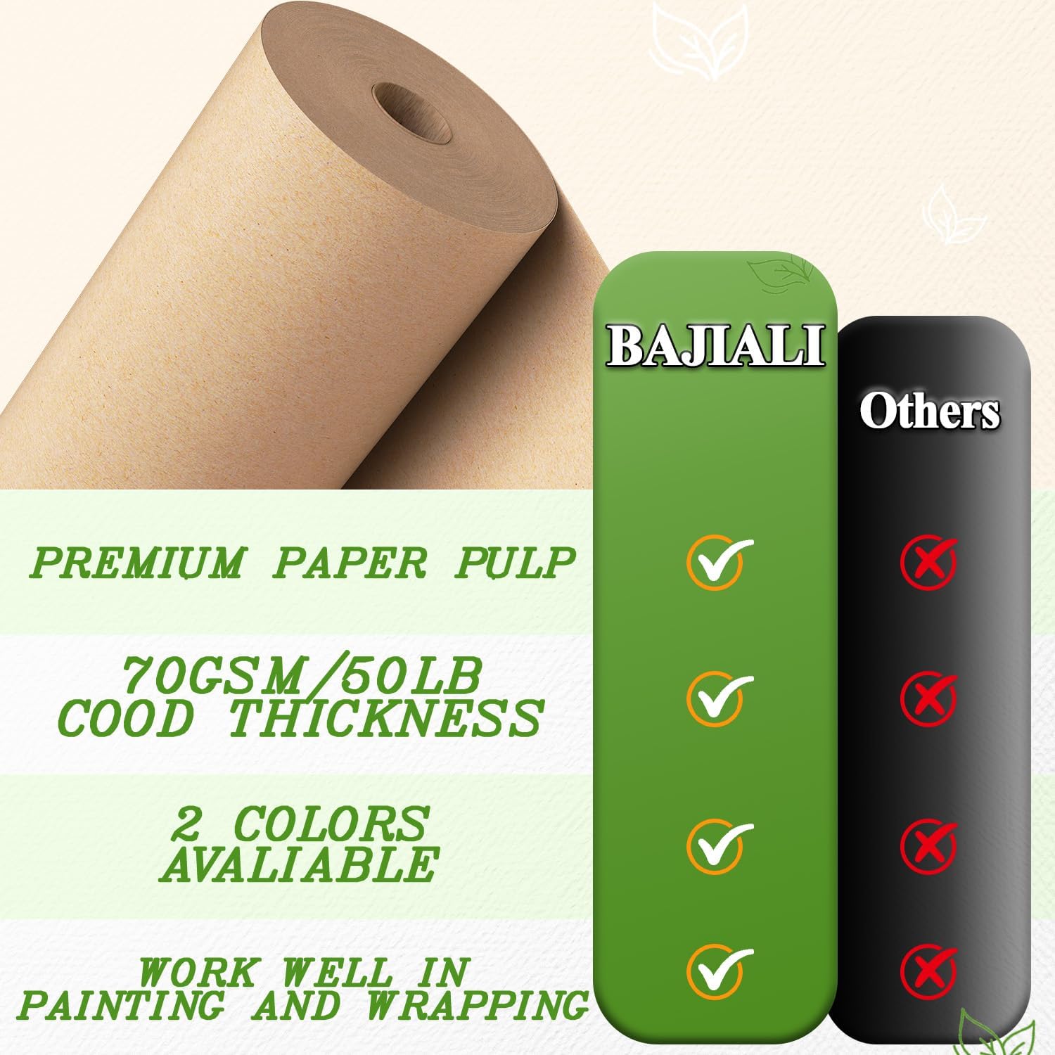 BAIJIALI 36" x 2,400" (200') Kraft Paper Roll for Craft Bulletin Board Paper Art Table Covering Crafting Gift Wrapping Bouquet Packing Parcel (Brown, 36''x200')
